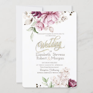 Convite Casamento de Flores Violeta Aquarela Chic