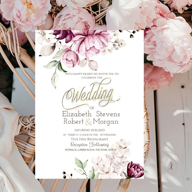 Convite Casamento de Flores Violeta Aquarela Chic (Criador carregado)