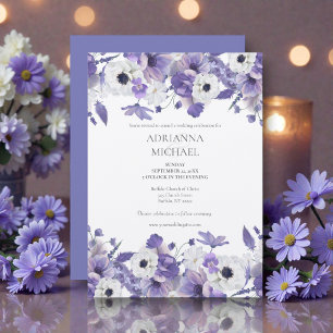 Convite Casamento de Flores Violeta em Aquarela