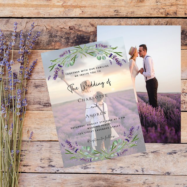 Convite Casamento de flores violetas de lavanda fotográfic (Criador carregado)