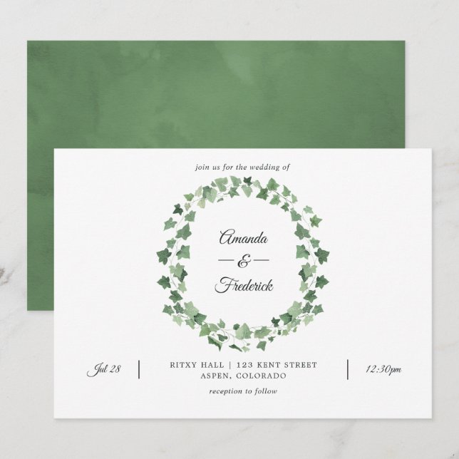 Convite Casamento de Floresta de Madeira em Aquarela (Frente/Verso)