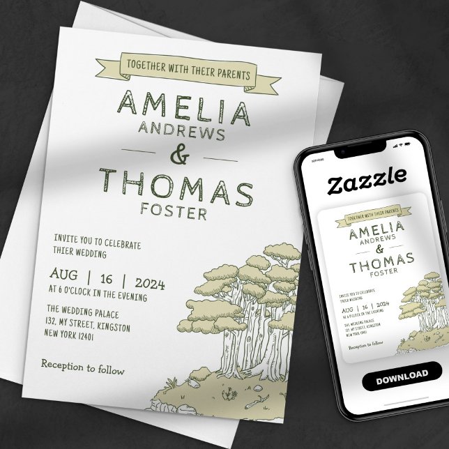 Convite Casamento de Floresta de Madeira Imobiliária Retir (Criador carregado)