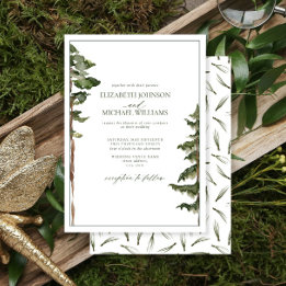 Convite Casamento de Floresta de Pinheiros Verdes Rústicos