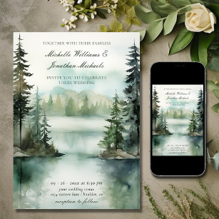 Convite Casamento de Floresta do Lago Rustic de Watercolor