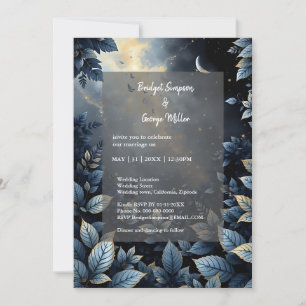 Convite Casamento de Floresta Dourada e Azul da Meia-Noite