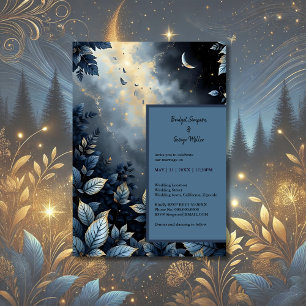 Convite Casamento de Floresta Dourada e Azul da Meia-Noite