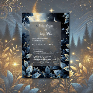 Convite Casamento de Floresta Dourada e Azul da Meia-Noite