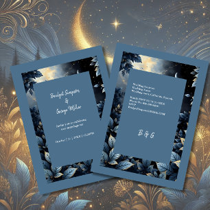 Convite Casamento de Floresta Dourada e Azul da Meia-Noite