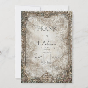 Convite Casamento de Floresta Encantada com Compass Antiqu