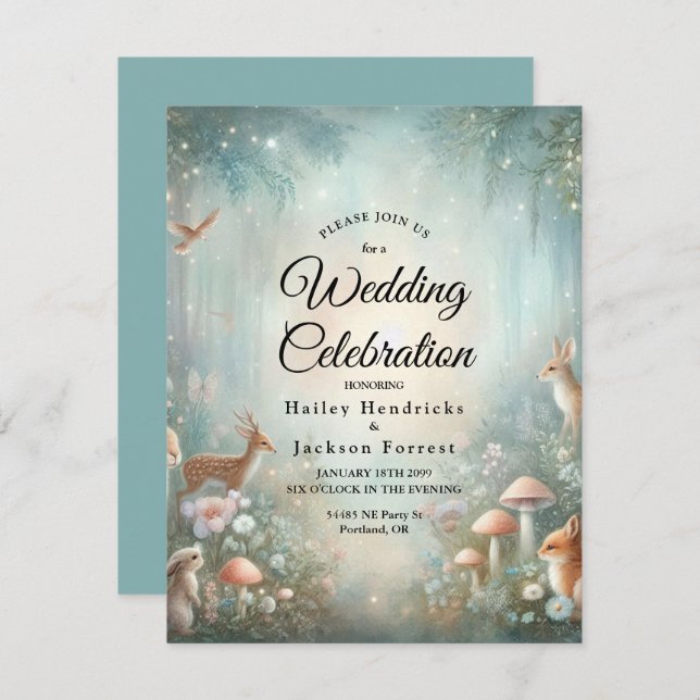 Convite Casamento de Floresta Encantada de Teal e Peach (Frente/Verso)