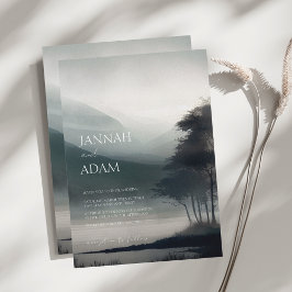 Convite Casamento de Floresta Estética de Montanha Escura 