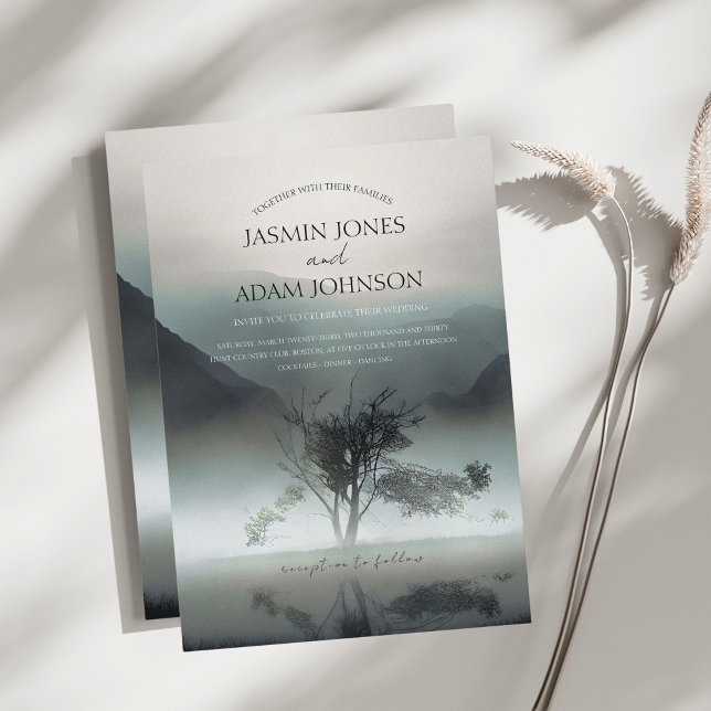 Convite Casamento de Floresta Estética de Montanha Escura  (Criador carregado)