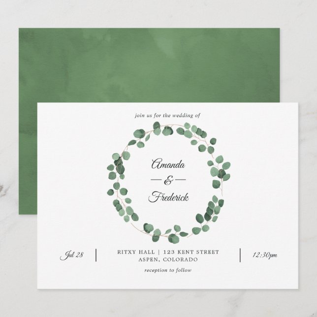 Convite Casamento de floresta Eucalyptus Greenery (Frente/Verso)
