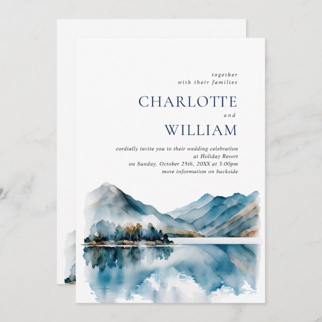 Convite Casamento de Floresta nas Montanhas Elegante de Aq (Frente/Verso)