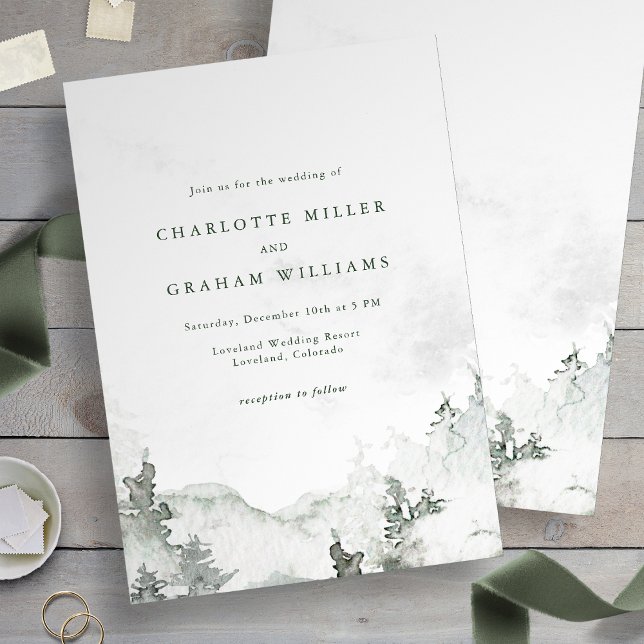 Convite Casamento de Floresta Simples com Aquarela (Green and White - Watercolor Simple Forest Wedding Invitation
)