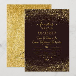 Convite Casamento de Foil com Foil Dourada Moderna e Brilh