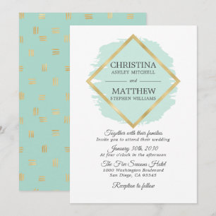 Convite Casamento de Foil de Ouro do Sage Verde Moderno