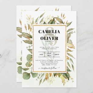 Convite Casamento de Folgas Douradas Elegante All-in-1