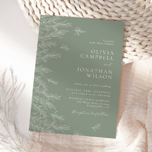 Convite Casamento de Folgas Mínimas Verdes do Modern Sage