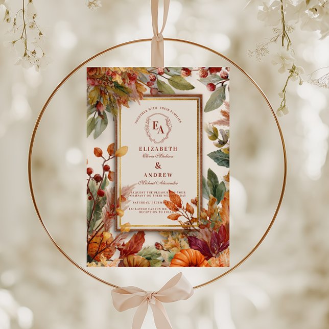 Convite Casamento de Folha de Abóbora de outono (Criador carregado)