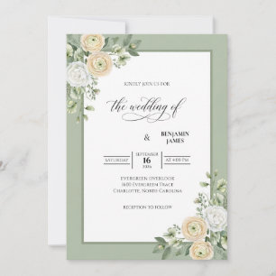 Convite Casamento de Folha de Aguarela Creme