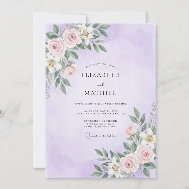 Convite Casamento de Folha de Aquarela de Orquídea (Frente)