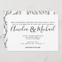 Convite Casamento De Folha De Folha Floral De Folha Branca