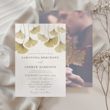 Casamento de Folha de Ginkgo com Aquarela Dourada 