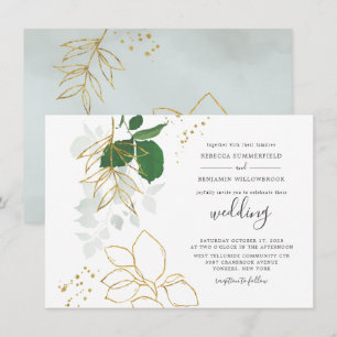 Convite Casamento de Folha de Ouro Eucalyptus Greenery Wat