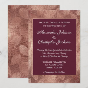 Convite Casamento de Folha de Outono em Borgonha e Dourado