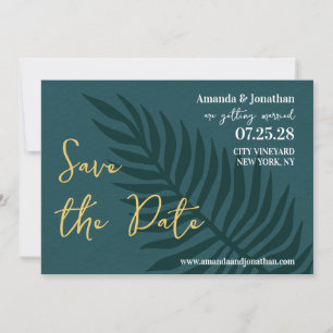 Convite Casamento de Folha de Palma Azul Minimalista Salve