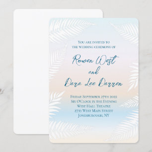 Convite Casamento de Folha de Palme Tropical Pôr do Sol Pa