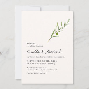 Convite Casamento de Folha Verde-Oliva Minimalista