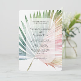 Convite Casamento de Folha Verde Rosa Tropical