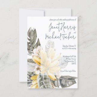 Convite Casamento de Folha Verde Tropical e Amarela