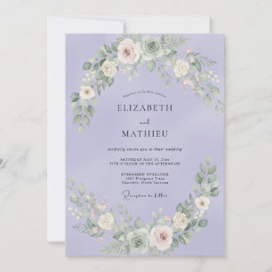Convite Casamento de Folhagem Aquarela Azul-Pervinca