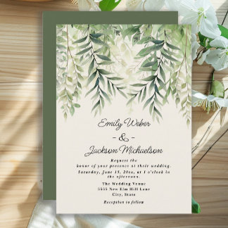Convite Casamento de Folhagem Botânica Aquarela