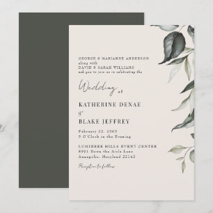 Convite Casamento de Folhagem Botânica de Champanhe