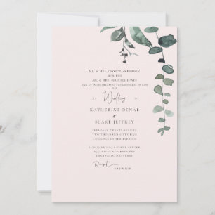 Convite Casamento de Folhagem Botânica Rosa Elegante