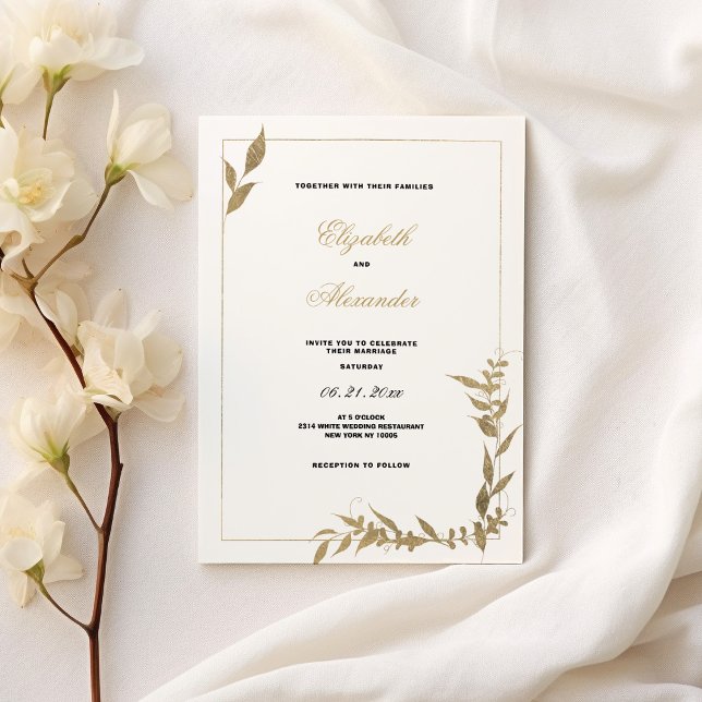 Convite Casamento de folhagem branca e dourada (Elegant white and gold foliage Wedding )