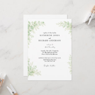 Convite Casamento de Folhagem Branca Simplesmente Elegante