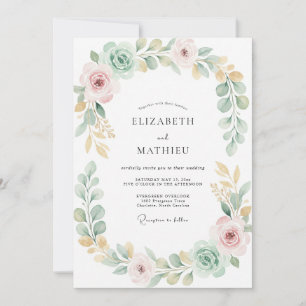 Convite Casamento de Folhagem Cinza Eucalipto Dourado Hort