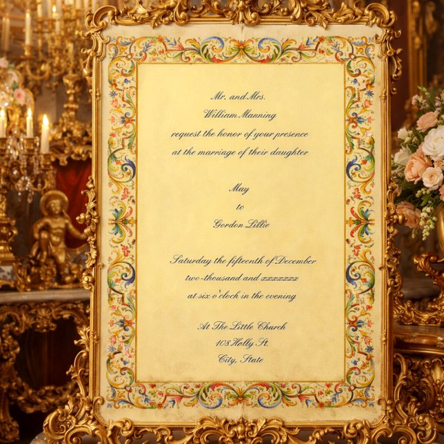 Convite Casamento de Folhagem Colorida Barroco Rococó Retr (Criador carregado)