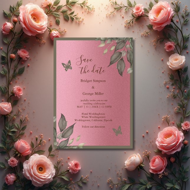 Convite casamento de folhagem cor-de-rosa-sonho seguro a d (Criador carregado)