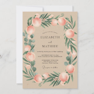 Convite Casamento de Folhagem Coral Bege Eucalipto