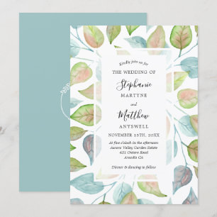 Convite Casamento de Folhagem das Folhas pintadas por Aqua