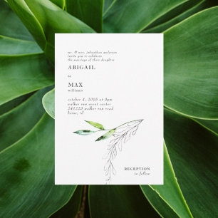 Convite Casamento de Folhagem de Aquarela Botânica