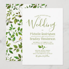 Convite Casamento de Folhagem de Árvore Moderna Aquarela