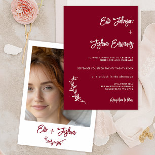 Convite Casamento de Folhagem de Borgonha Minimalista