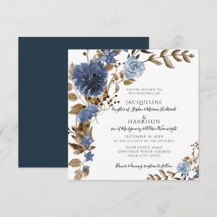 Convite Casamento de Folhagem de Castanho-Floral Marinho A